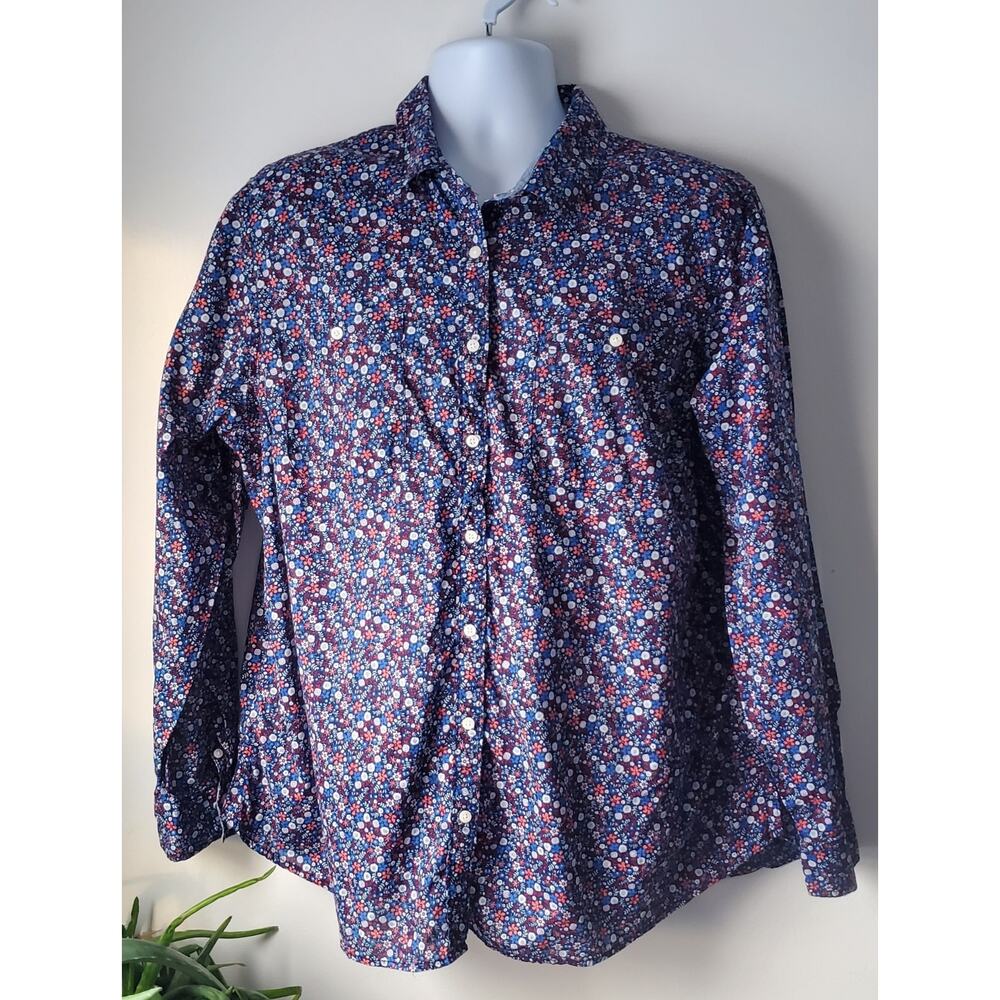 😺St.Johns Bay Womens Cotton Navy Blue Floral Shirt Size 2X Beach Preppy Cottage